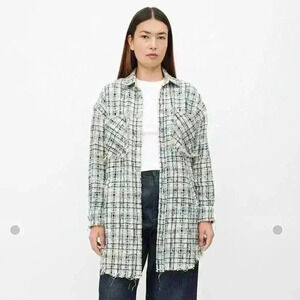 Faith Connexion Blue Multi Jacket Shirt Shacket Tweed Button Down Women Size XS